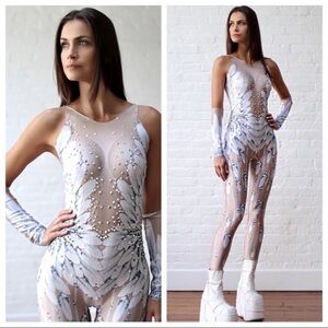 Harmonia Sold Out Snow Bird Bodysuit Catsuit Festival Rave NYE
